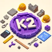 A purple lego K2 logo with assorted construction tooling around it.